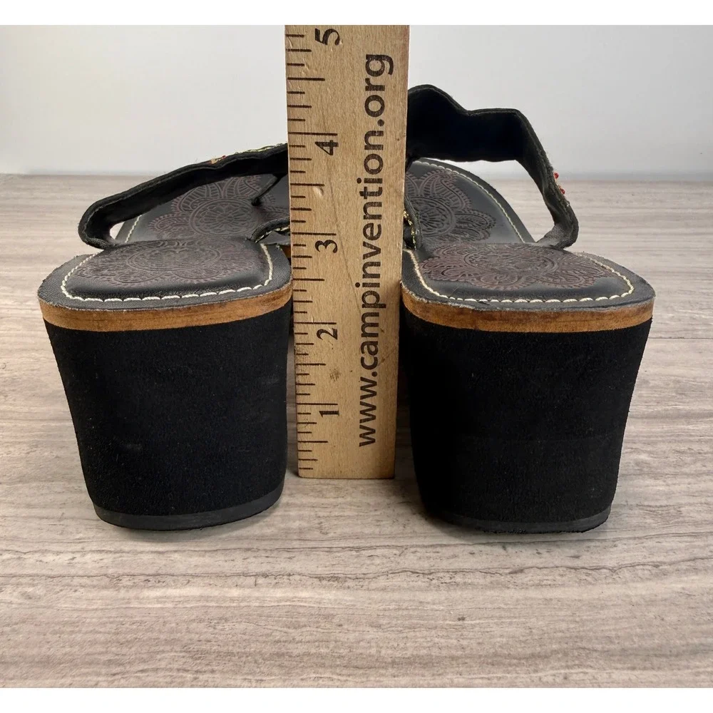 Skechers Somethin Else Vintage Y2K Boho Embroidered Leather Wedge Sandals 8.5